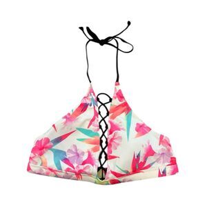 Victoria’s Secret PINK Neon Summer Floral Halter Criss-Cross Bikini Top